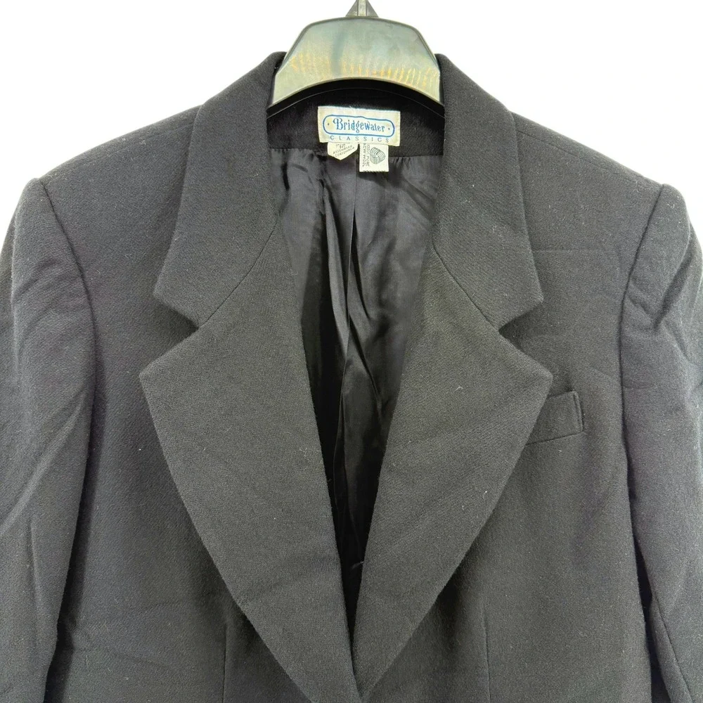 Vtg. Bridgewater Classics 100% Wool‎ Blazer Black Gold Buttons Jacket Womens 12